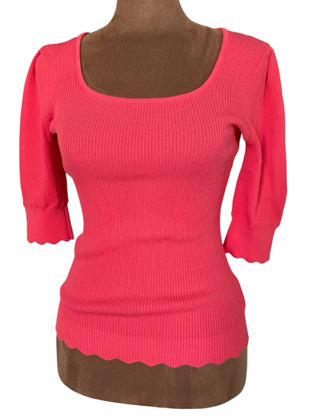 Sam Edelman Adelia Rib Knit Square Neck Scallop Hem Boho Top NWT XS
